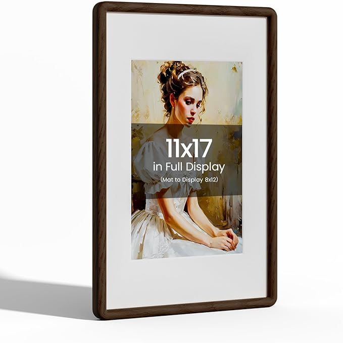 11x17 Picture Frame Natural Oak Wood From California-USA Walnut Color Finished Frame with Real Tempered Glass, Handcrafted 11 x 17 Matted to 8x12,Diploma,Certificate,Degree,Graduation Picture Display