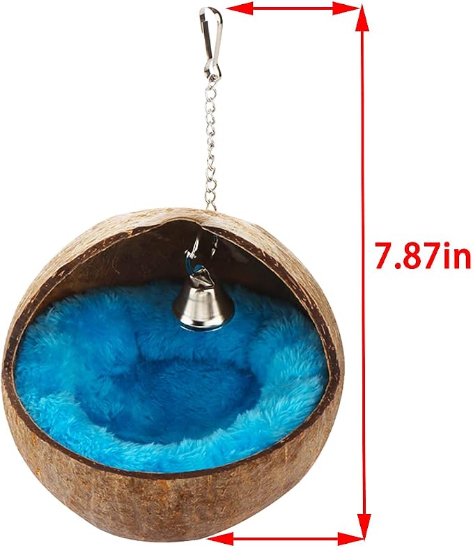 2 Pack Natural Coconut Shell Bird Nest with Pads for Small Parrots | Bird cage house, parakeet nesting box practical bird bed cage accessory resting and breeding shelter for small medium birds