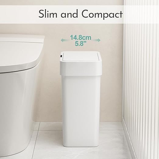 ELPHECO Bathroom Trash Can with Lid 2.5 Gallon Motion Sensor Slim Garbage Can Small Touchless Trash Bin Bathroom Decor 9.5 Liter Smart Waste Basket for Bedroom, Living Room, Toilet, White
