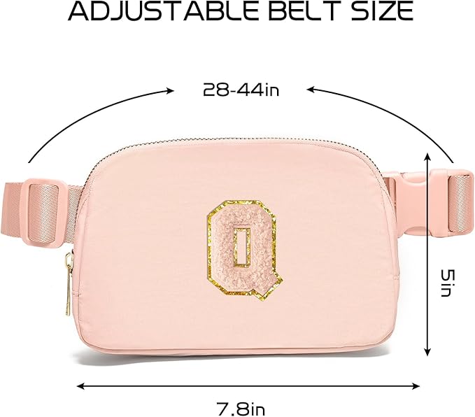 Gitus Gifts for 8 9 10 11 12 Year Old Girls Belt Bag Fanny Pack Crossbody Bags with Initial Letter Patch Cute Stuff Birthday Gifts for Teen Girls Women Personalized Trend Stuff (Coral Pink-Q)