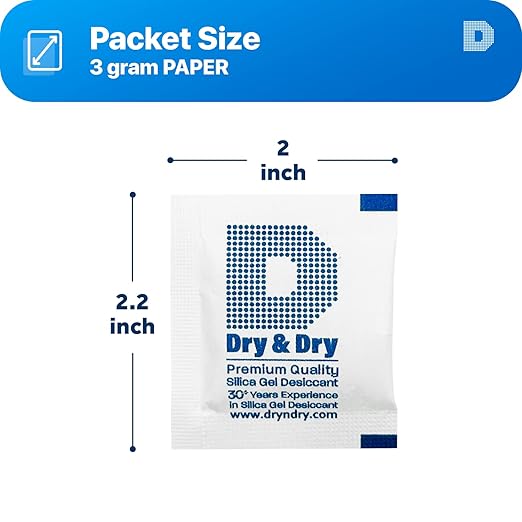 Dry & Dry 3 Gram [100 Packets] Silica Gel Packets Silica Gel Desiccants, Silica Gel Packs - Rechargeable (Food Safe) Silica Gel Packets, Silica Packets