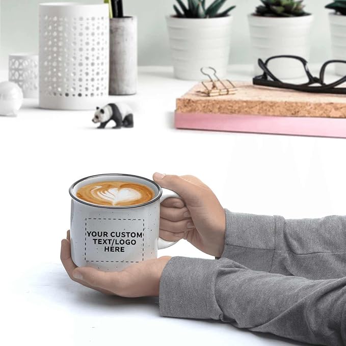 DISCOUNT PROMOS Custom Ceramic Campfire Coffee Mugs 13 oz. Set of 100, Personalized Bulk Pack - Perfect for Tea, Espresso, Cappuccino, Hot Cocoa - White