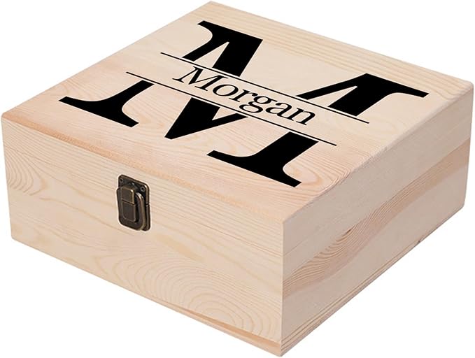 Personalized Keepsake Memory Box Custom Name Wooden Decorative Storage Box with Lids, Christmas Gift Box for Women Men Customized Gifts for Birthday Anniversary Wedding Graduation