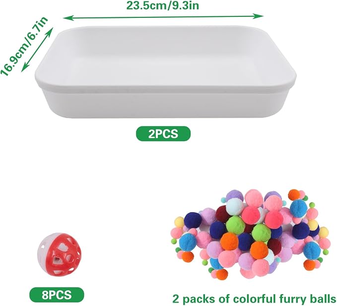 2 Set Hedgehog Dig Box Tray Set, Including Multicolor Furry Balls and Ball Bell Toy, Enrichment Toy Hedgehogs Cage Accessories for Hamster Guinea Pig Ferret Kitten