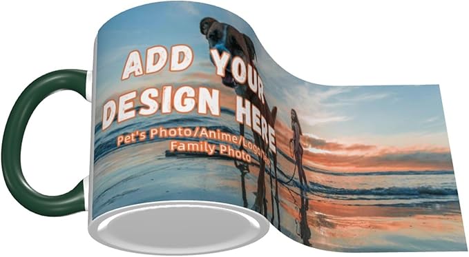Custom Mugs and Coffee Cups Partial or Full Size Printed Creative Designs Customizable with Your Photos Images Text (Full-Width, Dark Green)