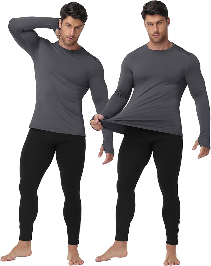 Moozava Mens Thermal Long Sleeve Shirt Fleece Lined Compression Base Layer Top Cold Weather Gear Hunting Athletic Undershirt