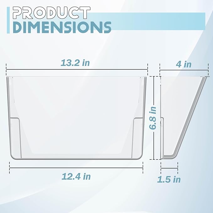 6 Pockets Acrylic Wall File Organizer, Clear Wall File Holder, Plastic Hanging Wall File Holder for Office, School and Home, Clear
