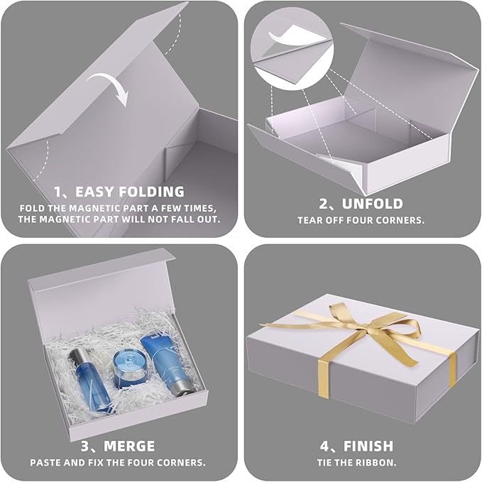 MOZRRO 5 Pack Gift Boxes with Lids, 11.5 x 8.5 x 2.3 Inches Packing Box for Presents Ribbon Magnetic Closure, Luxury Wrapping Gift Boxes for Weddings, Birthdays, Chrismas, Halloween, Purple