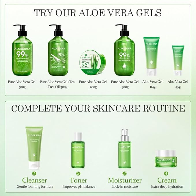 Aloderma 99% Organic Aloe Vera Gel for Face Made within 12 Hours of Harvest, Natural Hydrating Pure Aloe Vera for Soothing Skincare, Moisturizing Aloe Gel for Skin, Face, Sensitive Skin, 4oz - 2ct