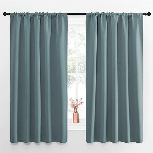 NICETOWN Greyish Blue Blackout Curtains Panels for Window, Thermal Insulated Rod Pocket Blackout Drapes/Draperies for Living Room (2 Panels, W52 x L63 inches)