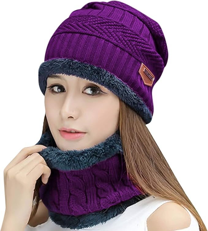HINDAWI Winter Hat Scarf Gloves Slouchy Beanie Snow Knit Skull Cap Touch Screen Mittens Circle Scarves for Women Men