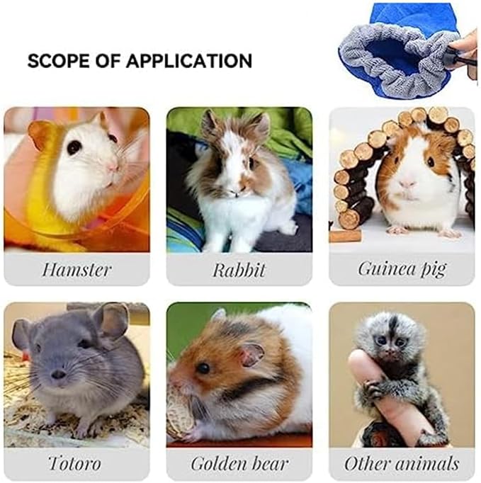 2PC Ferret Bath Towel Bag, Fast Drying Absorbent Bathrobe with Adjustable Drawstring for Ferrets, Chinchilla, Guinea Pigs (Blue+Grey)