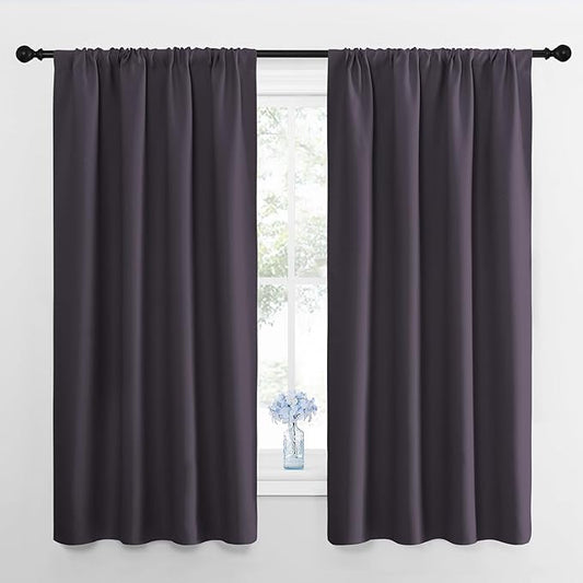NICETOWN Blackout Curtains for Living Room, Greyish Purple, 2 Panels, 42 by 63, Darkening Window Curtain Panels, Easy-Care Solid Thermal Insulated Draperies/Drapes for Daughter Room