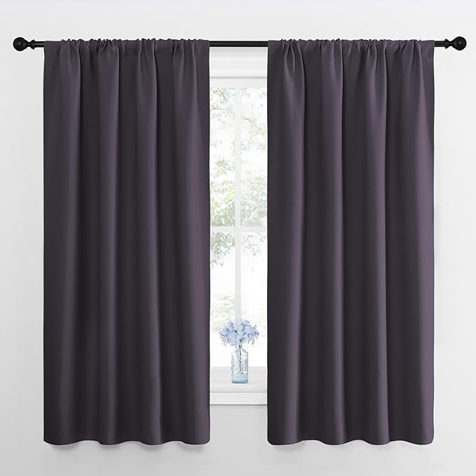 NICETOWN Kitchen Curtains, Short Blackout Drapes, Greyish Purple, 34 in x 45 in (W x L), Set of 2, Thermal Insulated Rod Pocket Window Treatment Draperies for Nursery