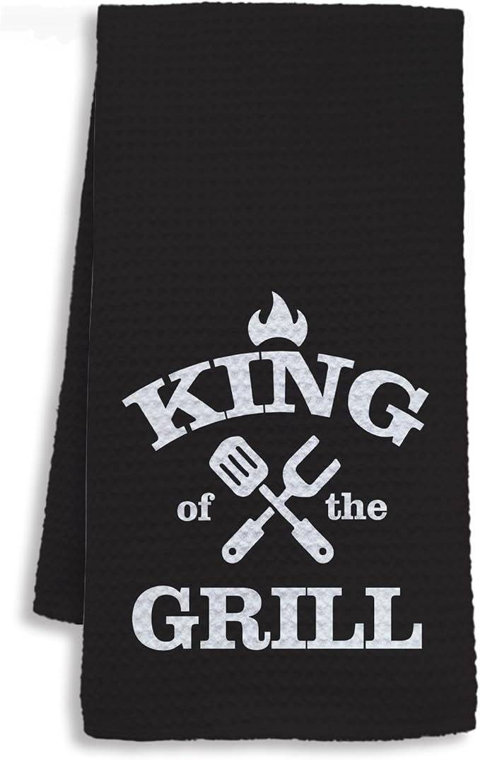 Funny Kitchen Towels, Personalized Grilling Gifts for Men, BBQ Grilling Cooking Dish Tea Towels for Kitchen, King of The Grill Decorative Hand Towel, 16x24 Inch