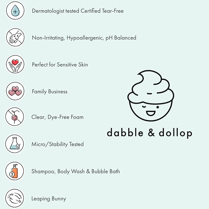 Dabble & Dollop Coconut Body Wash & Shampoo – 3-in-1 Natural Bubble Bath for Kids, No Parabens or Sulfates, Vegan, Gluten-Free, Tear-Free (10oz, Pack of 2)