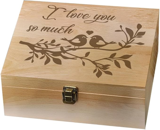 arricraft 1 Pc Wooden Memory Keepsake Box, I Love You So Much Metal Knot Box with Hinged Lid Photo Boxes for Office Storage Keepsake Chest for Anniversary, Wedding, Memory