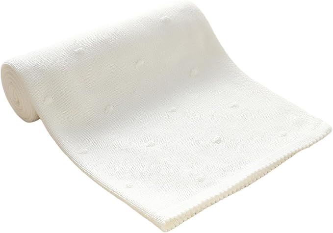 Neiwech Cotton Baby Blanket Knit Soft Cozy Lightweight Crib Stroller Nursery Receiving Swaddling Blankets for Newborn Infants Boys Girls White 30x40 Inch