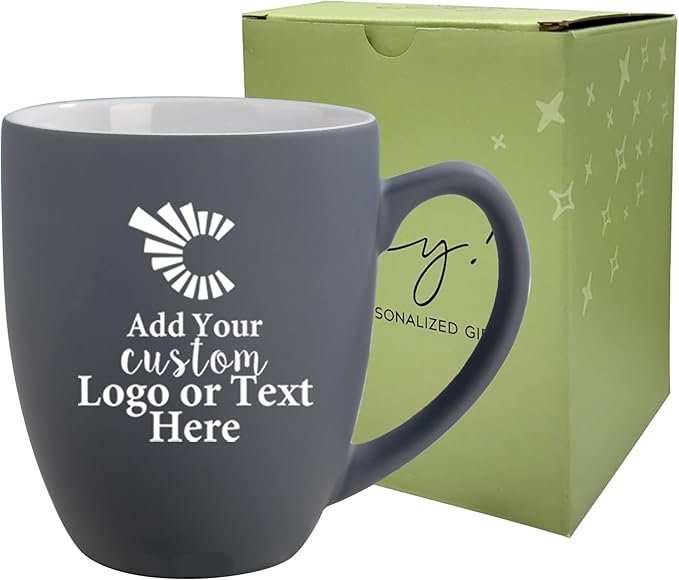 Personalized Coffee Mug Engraved with your Custom Logo - Customized Coffee Mugs, Hot Chocolate Mug, Birthday Gift, Retirement Gift (Engraved Custom Logo, Matte Grey)