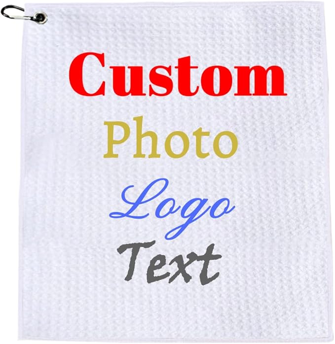 Personalized Logo Golf Towels,Custom Photo Picture Text Monogram Name Microfiber Gym Towel with Clip 12"x12" Small,Customized Women Men Golf Accessories Birthday Gifts for Kids Golf Fans Lover