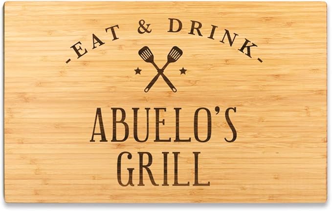 Andaz Press Large Bamboo Wood BBQ Cutting Board Gift, 17.75 x 11-inch, Abuelo's Grill, 1-Pack, Laser Engraved Serving Chopping Board Christmas Birthday Chef Kitchen Ideas