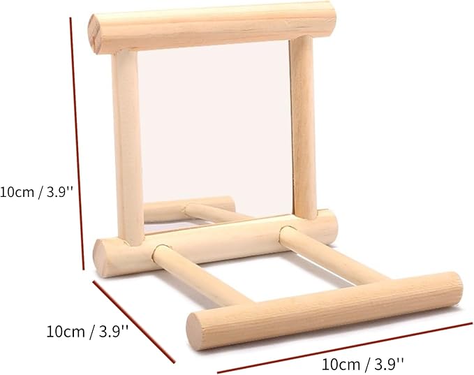 Bird Mirror Parakeet Mirror Perch Stand Wooden Swing Mirror Toy Cage Accessories for Cockatiel Parakeet Budgie Lovebird Small Parrots