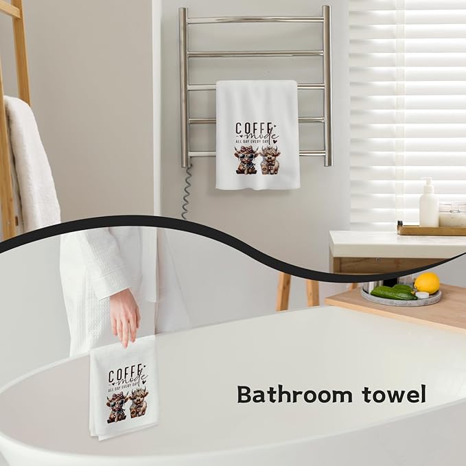 Coffee Kitchen Towels, Coffee Towels for Coffee Bar Kitchen, Barista Towels, Cow Dish Towels Tea Towels, Coffee Kitchen Decor, Cow Kitchen Decor, 16x24 Inch