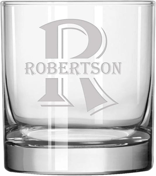 Blue Ridge Mountain Gifts - Custom Engraved Whiskey Glass - 11 oz Old Fashioned Tumbler - Personalized Monogram with Last Name - Wedding, Groomsmen, Father's Day & Birthday Gift for Men