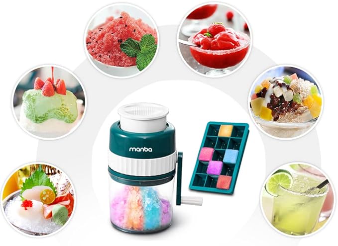 MANBA Ice Shaver and Snow Cone Machine - Premium Portable Ice Crusher and Shaved Ice Machine with Free Ice Cube Trays - BPA Free