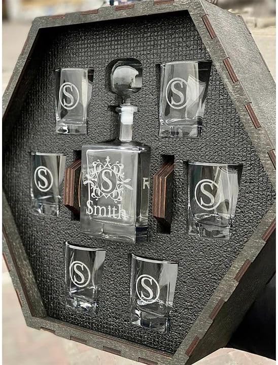Personalized Whiskey Decanter Set for Men Dad Custom Liquor Decanters Wooden Box Whiskey Glasses Father's Day Gift for Grandpa Birthday Anniversary Christmas