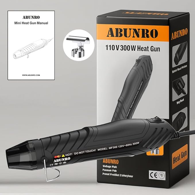 Mini Heat Gun, 2-Temp Settings 482℉ & 662℉（250℃& 350℃), 6.6FT Long Cable Fast Heat Hot Air Gun Tool with Reflector Nozzle, Overload Protection for Crafting, Vinyl Wrap and Shrink Tubing