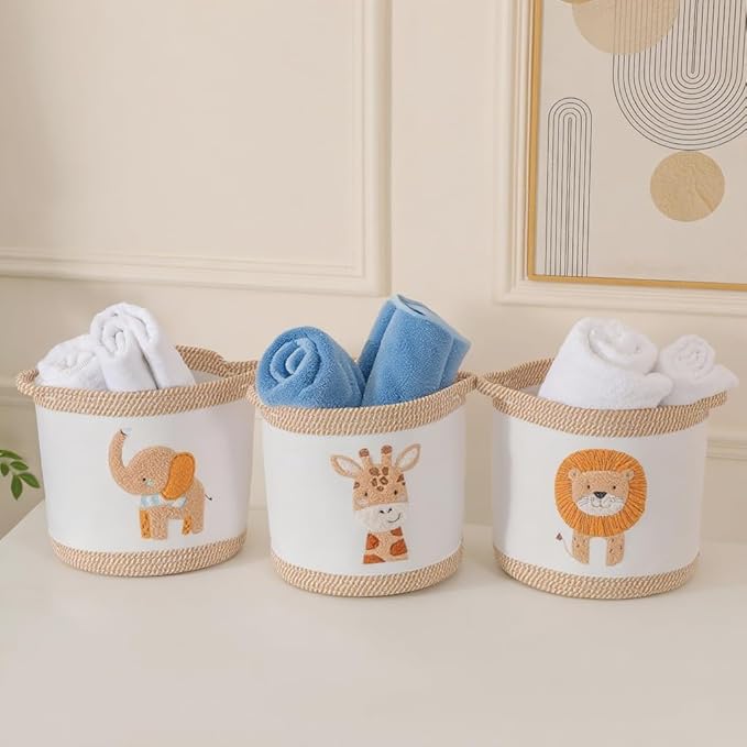 Baby Toy Basket Blanket Baskets Laundry Hamper Cute Elephant Nursery Organization Bins with Handle, Woven Cotton Rope Nursery Storage Basket For Girls Boys Kids Baby Shower Gifts Baskets