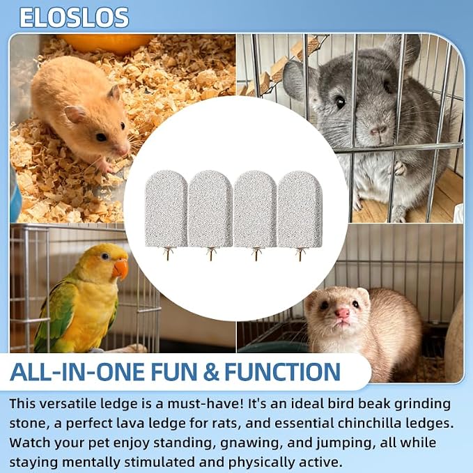 4PCS Lava Ledge for Small Pets/Chinchilla/Hamster/Parrot, Gray(L) | Grinding Claws & Jumping, Safe Natural Volcanic Rock, Reduces Random Chewing