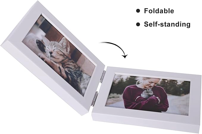 Double Horizontal 5X7 Hinged PS Family Picture Frame Collage For Desktop or Tabletop (White 75X2)