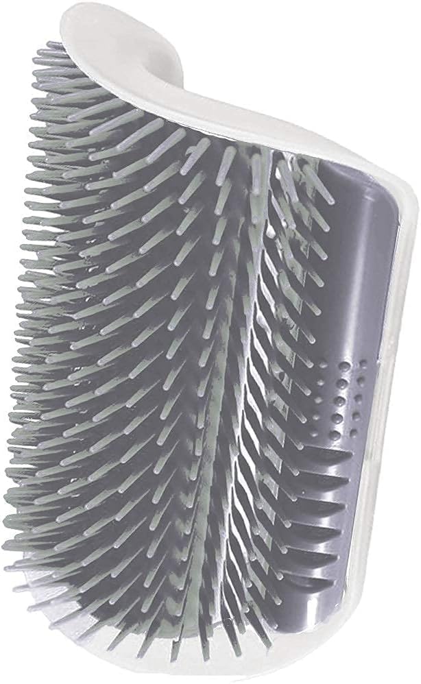 SunGrow Self-Grooming Brush for Cats, Light Gray Self Massager, Mountable to Corners and Flat Surfaces, Includes Brush, Catnip, Screws and Adhesive Tape, 1-pc