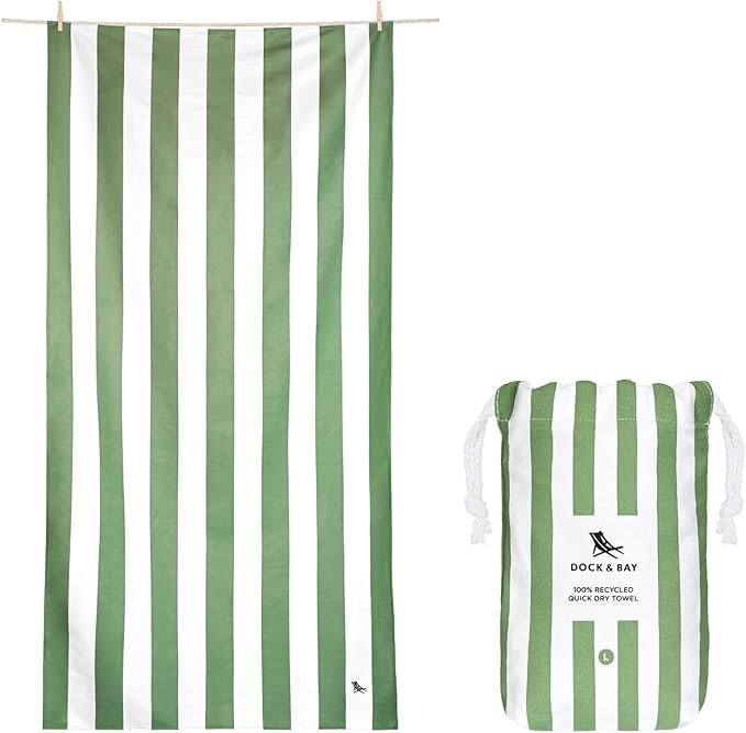 Dock & Bay Beach Towel - Quick Dry, Sand Free - Compact, Lightweight - 100% Recycled - Includes Bag - Cabana - Cayman Khaki - Extra Large (200x90cm, 78x35)