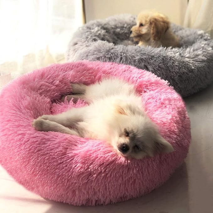 Dog Bed for Small Dogs & Cats, 24 Inch Medium Fluffy Washable Donut Bed | Plush Puppy Bed and Cat Bed for Pets up to 25 lb, High-Loft Polyester Fill with Water-Resistant Non-Skid Base for Indoor Use