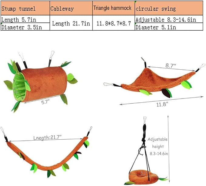 Hamiledyi 5PCS Hamster Hammock Sugar Glider Hammock Set Sugar Glider Cage Accessories Toys Small Animals Hanging Bed Hideout Tunnel Swing Rodent Iqammocking for Small Hamster Rat Gerbil