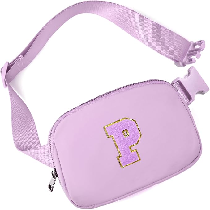 Gitus Gifts for 8 9 10 11 12 Year Old Girls Belt Bag Fanny Pack Crossbody Bags with Initial Letter Patch Cute Stuff Birthday Gifts for Teen Girls Women Personalized Trend Stuff (Lavender-P)