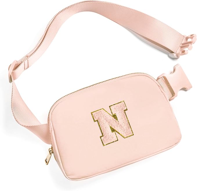 Gitus Gifts for 8 9 10 11 12 Year Old Girls Belt Bag Fanny Pack Crossbody Bags with Initial Letter Patch Cute Stuff Birthday Gifts for Teen Girls Women Personalized Trend Stuff (Coral Pink-N)