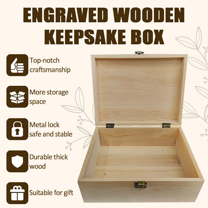 arricraft 1 Pc Wooden Memory Keepsake Box, Everything I Never Want to Forget Box with Hinged Lids Keepsake Chest for Souvenirs Picture Letter Storage 9.6x7.6x4inch(24.5x19.5x10.3cm)