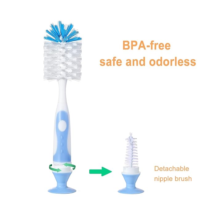 Chemimoso Multifunctional Cleaning Brush, Baby Bottle Brush, Water Bottle Brush Cleaner, Cup Brush, Rotate The Suction Cup to Obtain The Small Bristle Brushes Hidden in Handles, Set B, Grey