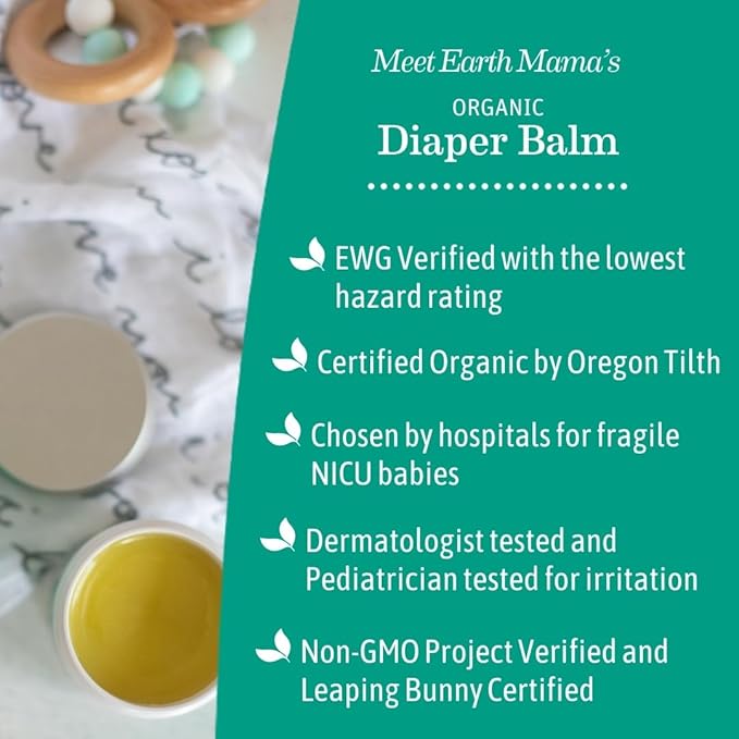 Earth Mama Organic Diaper Balm 2-Ounce | Diaper Cream for Baby | EWG Verified, Petroleum & Artificial Fragrance-Free with Calendula for Sensitive Skin