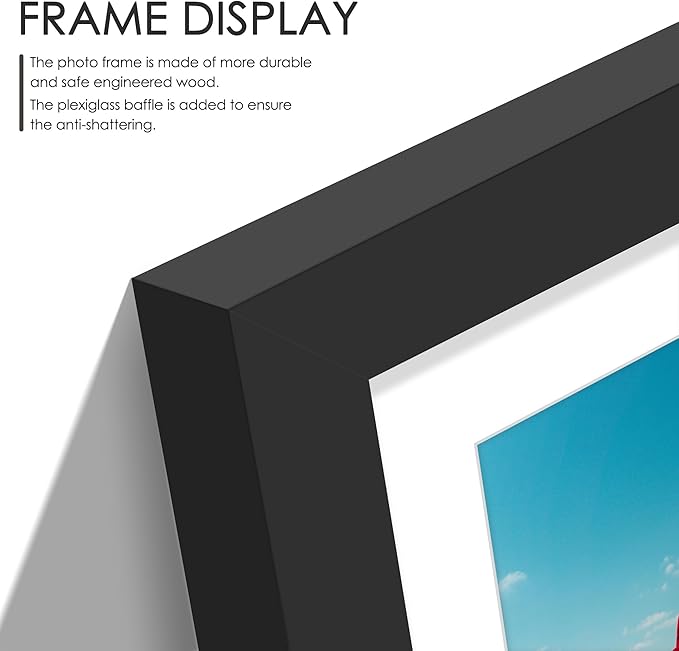20x20 Collage Picture Frames Display One 8x10 Inch and Six 4x6 and Four 5x5 Photos Collage Wall Decor Wall Hanging or Tabletop Black