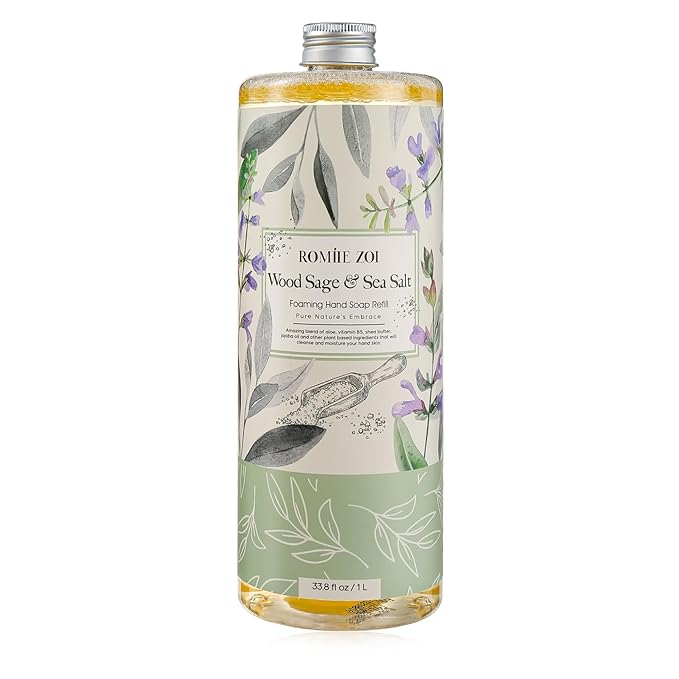ROMIIE ZOI Foaming Hand Soap Refill, Wood Sage & Sea Salt, Gentle & Moisturizing Formula, 1 L/ 33.8 FL OZ