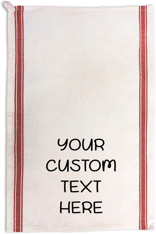 Custom Decor Kitchen Towels Personalized Text Words Name Cleaning Supplies Dish Red Stripe