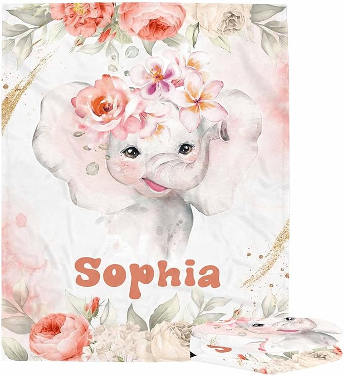 D-Story Ship Next Day, Custom Blankets Personalized Throw Blanket with Names Customized Elephant Blanket for Girls Kids Adult Birthday Gift