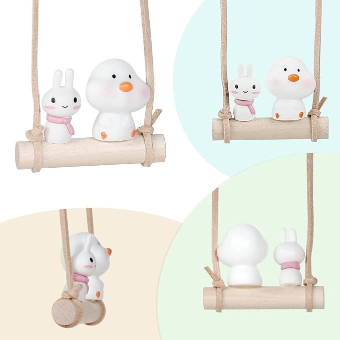 YGMONER Cute Swinging Chick & Bunny Car Rear View Mirror Hanging Accessories Funny Car Interior Decor Gifts for Women Men (Chick and Bunny)