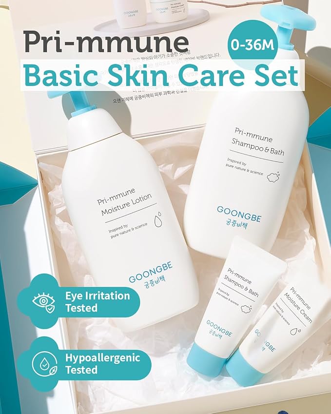 GOONGBE Baby Skin Care Gift Set - Korean Baby Skincare & Bath Time Essentials - Shampoo & Bath, Moisutre Lotion, Cream - Hydrating & Nourishing, 4 Items