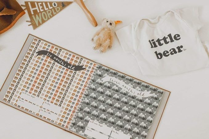 Lucy Darling Little Camper Baby Memory Book – First Year Journal, 5-Year Milestone Scrapbook & Photo Album – Rustic, Woodland Adventure Keepsake for Baby Boy or Girl – Ideal Gift